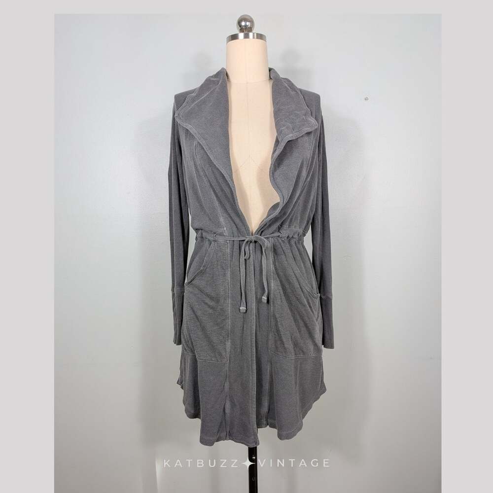 Y2K Thermal Cardigan S Gray Mini Waffle Duster Tie Twilightcore Elena Indie